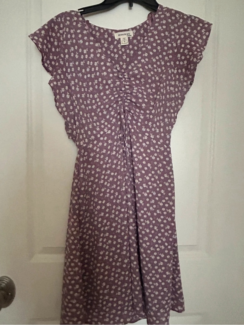 Monteau Lavender Floral Ruched Front Casual Dress